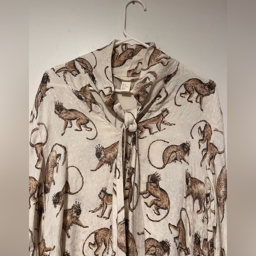 H&M Crown Monkey Print Bow Mini Dress Size 8 Animal Print - Picture 6 of 11